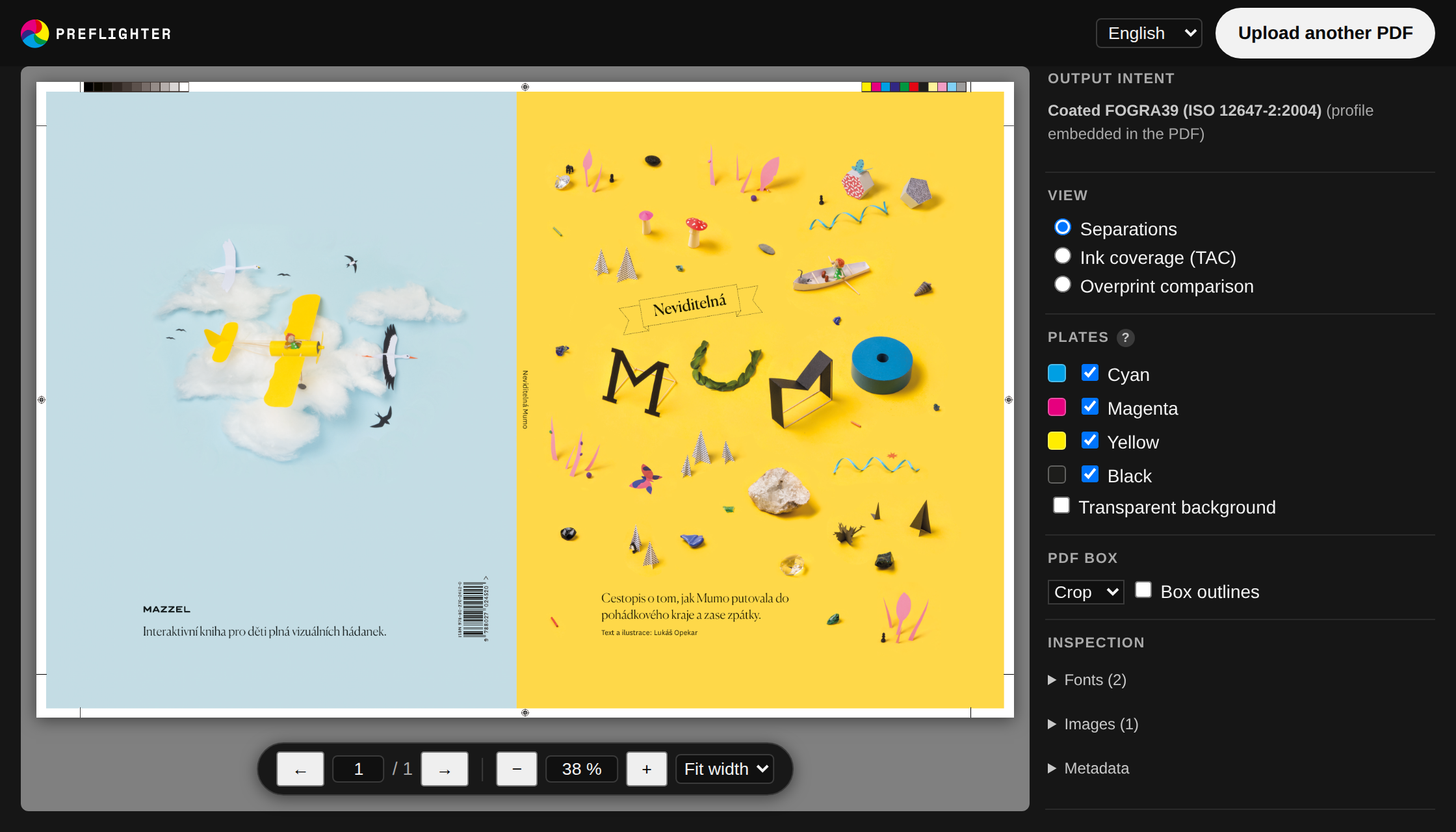 Preflighter.app — PDF preview with CMYK separations, plate panel and FOGRA39 output intent